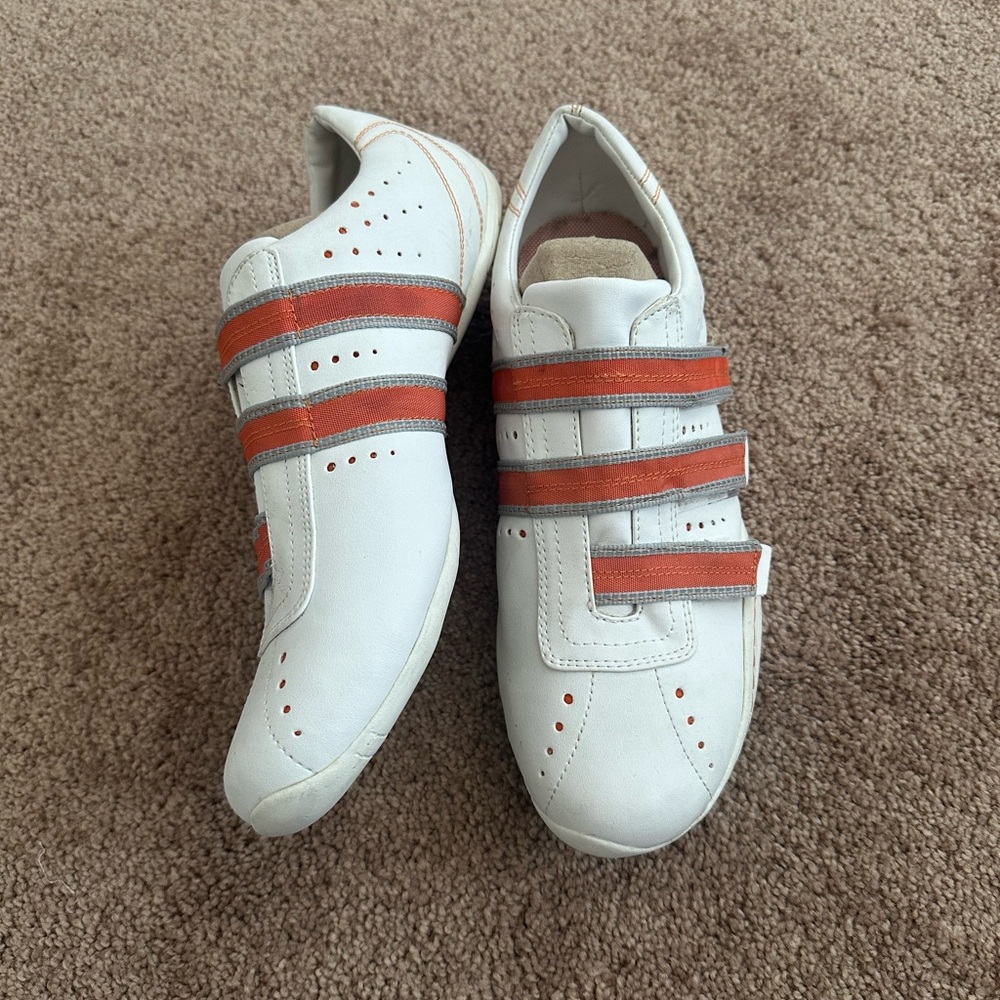 Lower East Side-White and Orange Striped Velcro Sneakers